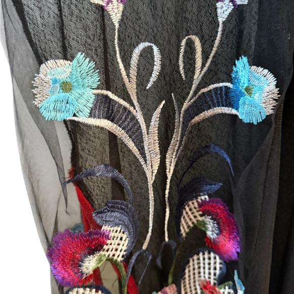 Nextmia Black Sheer Embroidered Floral Duster Kimono Long Sz 24 Black Red Blue - Picture 4 of 7